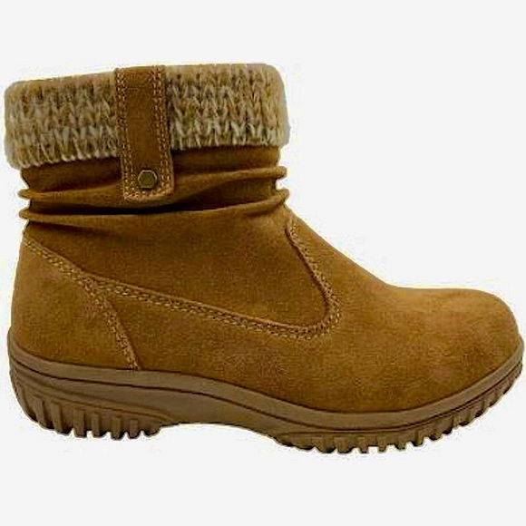 Khombu Shoes - Khombu Laura Suede Leather Boots with Knit Trim in Chestnut Brown